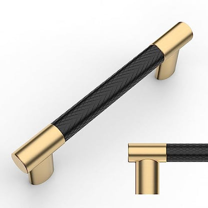 Amerdeco 10 Pack Matte Black and Gold Knurled Cabinet Pulls 3.75" - color: Black Gold, size: 3.75" hole center