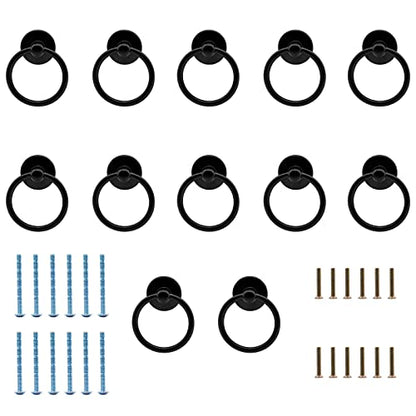 Luomorgo Matte Black Ring Pull Handle Knobs, 12 Pcs - color: Matte Black-12pcs