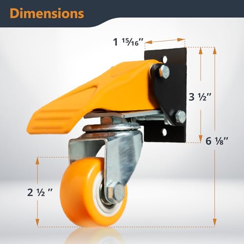 POWERTEC 2-1/2" Workbench Caster Kit – Set of 4 Retractable Stepdown Wheels, 600 lb Capacity for Workbenches, Tables, Stands & Equipment (17224) - size: 2-1/2"