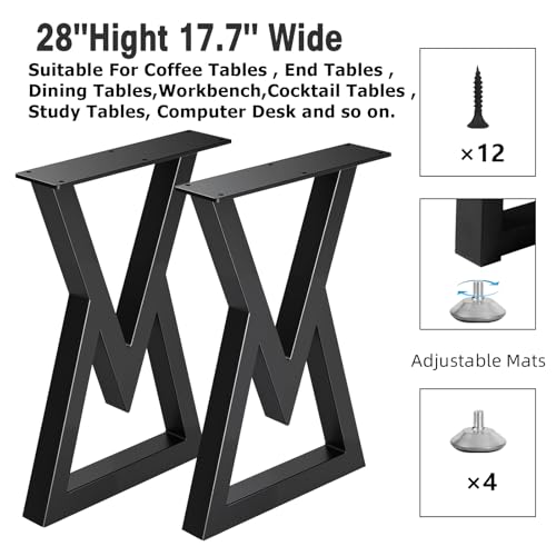 28" Tall Metal Table Legs Desk Legs, Replacement Furniture Feets Set of 2 for DIY Coffee Tables, Modern Desks, Night Stands, Sofa, etc with Heavy Duty Iron and Industrial Design, Black - size: 28 Inch V
