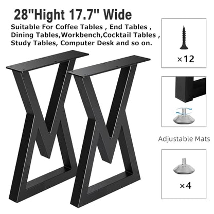 28" Tall Metal Table Legs Desk Legs, Replacement Furniture Feets Set of 2 for DIY Coffee Tables, Modern Desks, Night Stands, Sofa, etc with Heavy Duty Iron and Industrial Design, Black - size: 28 Inch V
