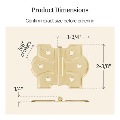 Polished Brass Butterfly Hinges with Removable Pin - Pack of 2 - Surface Mount Cabinet Door Hinges - UA-261-HPB (1) - color: Brass