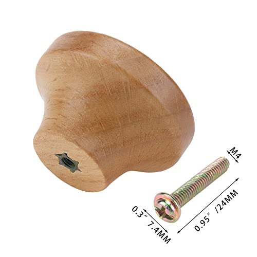 6PCS Round Wooden Single Hole Drawer Handles, 1.56" Cabinet Knobs - color: Beech, size: 1.56"