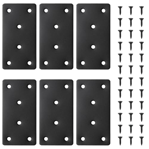 6Pcs 10×5cm Durable Black Stainless Steel Flat Mending Plate with Screws, Metal Bracket with Holes Straight Brace, Fixing Joining Plate for Wood Furniture Repair - size: 100*50mm Black