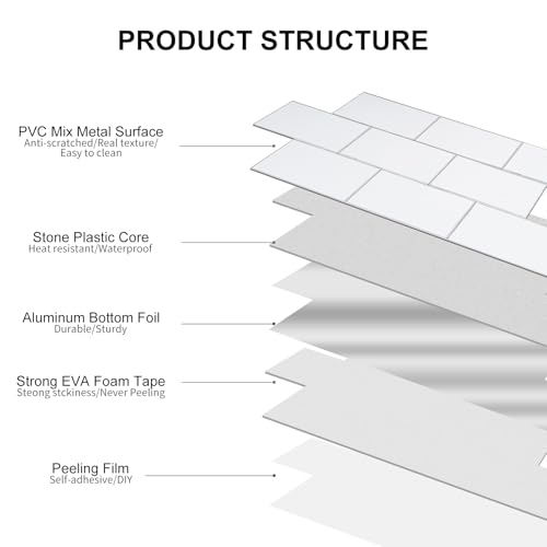 Peel and Stick Backsplash Tile, 20 Sheets White Subway Tile, 13.5" x 5.8" 3D PVC Self Adhesive Wall Tile for Kitchen, Bathroom, Fireplace, RV - color: White-white