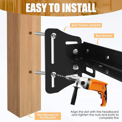 2Pcs Queen Bed Modification Plate, Headboard Attachment Kit - color: Black, size: Bed Frame Brackets
