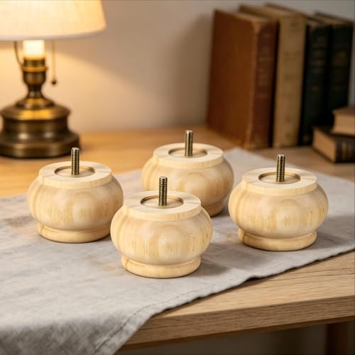 2 Inch Wooden Bun Feet for Furniture Set of 4, Round Unfinished Replacement Legs for Sofa,Couch, Cabinet,Chair,Ottoman