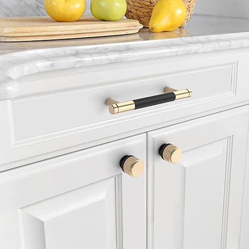 Asidrama 10 Pack 3.75 Inch(96mm) Matte Black Cabinet Pulls Knurled Cabinet Handles Gold Cupboard Handles Kitchen Cabinet Hardware for Cupboard Drawer Pulls - color: Black-Gold, size: 3.75" Hole Center, style: 10 Pack