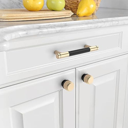 Asidrama 10 Pack 3.75 Inch(96mm) Matte Black Cabinet Pulls Knurled Cabinet Handles Gold Cupboard Handles Kitchen Cabinet Hardware for Cupboard Drawer Pulls - color: Black-Gold, size: 3.75" Hole Center, style: 10 Pack