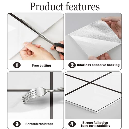Chejiaye Peel and Stick Backsplash Tiles 10-Pack - White Geometric Self-Adhesive PVC Wall Panels, Waterproof Kitchen Backsplash Stick on Tile for Kitchen,Bathroom, Laundry Room Walls (11.8"x11.8") - color: White Geometry, size: 11.8" x 11.8" x 10Pack
