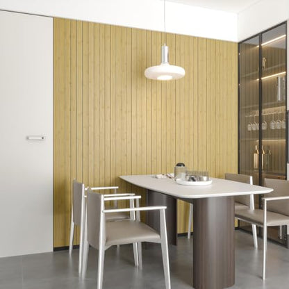CHIHUT Natural Bamboo Faux Wood Grain Peel and Stick Wood Slat Wall Panels 12"x79" Acoustic Flexible Thick 3D Foam Wood Paneling for Kitchen Island Textured Renter Friendly Wall Covering Panels - color: Natural Bamboo-12"x79"