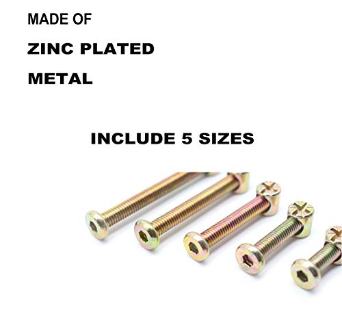 Crib Hardware Screws, 70 Pcs M6 Furniture Barrel Nut Bolt Assortment Kit, Hex Socket M6 x 15mm/ 20mm/ 25mm/ 45mm/ 75mm/ 80mm Crib Bolt Barrel Nut and Wood Dowel Pins