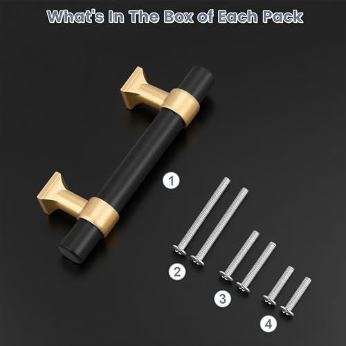Black & Champagne Cabinet Pulls 2.5 Inch Hole Centers T Bar 10 Pack - color: Black with Champagne Gold Base, size: Hole Centers: 2.5inch