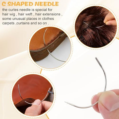 Hair Extension Tools - 12 Pcs Set with Curved Needle, Black Weaving Thread for Making Wig & Sewing Hair Weave Extension