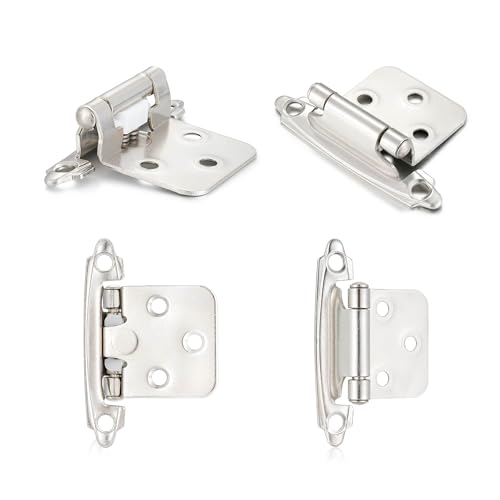 Brushed Nickel Cabinet Hinges, 1/2” Overlay, 4 Pack - color: Brushed Nickel, size: 1/2 Inch Overlay