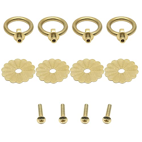 Murtenze Brass Ring Pulls Handle, Gold, 4 Pieces - color: Gold, Flower-1