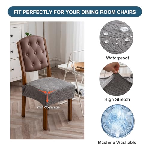 Waterproof Stretch Dining Chair Seat Covers, Set of 6 Med Gray - color: Med Gray, size: 16-20in-Rear-gapped