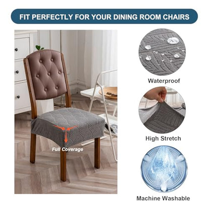 Waterproof Stretch Dining Chair Seat Covers, Set of 6 Med Gray - color: Med Gray, size: 16-20in-Rear-gapped