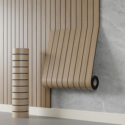 YLL YLL PVC Slat Wall Panel Peel and Stick 236"x 15.7" Faux Oak Grain Wood Slat Panel Self-Adhesive Wallpaper Soundproof 3D Wall Panels - color: Oak, size: 15.7" x 236"