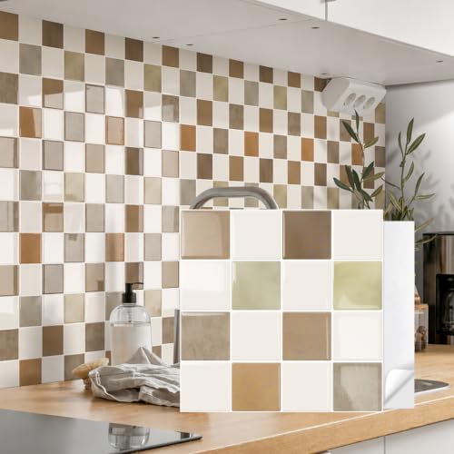 MOONFUN 10 Sheets Upgraded Thicker Design Tile Peel and Stick Backsplash - color: Beige