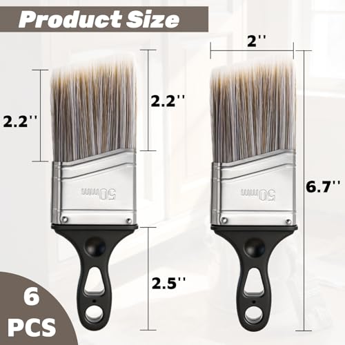 6 Pack 2 Inch Angled Paint Brush with Short Handle