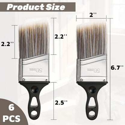 6 Pack 2 Inch Angled Paint Brush with Short Handle