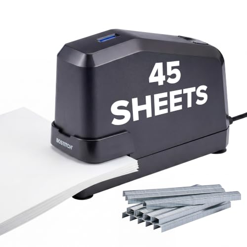 Bostitch Office Impulse Heavy Duty Electric Stapler Value Pack, 45 Sheet Capacity, Includes 5,000 Staples, No-Jam, Faster Stapling, Black