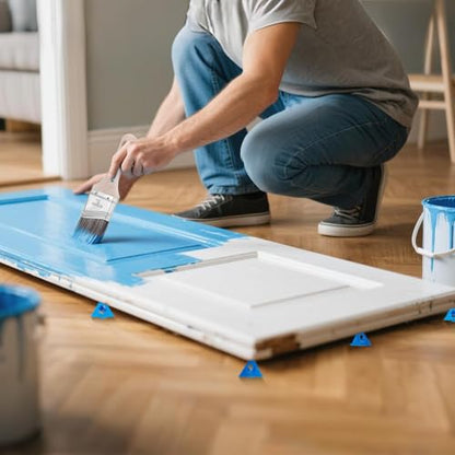 KATA 36PC Painters Pyramid Stands with 3 Paint Brushes for Cabinet Doors - color: Painter's Pyramids+3 Brushes Blue