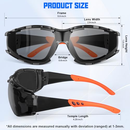 OXG Safety Glasses for Men, ANSI Z87.1 Anti-Fog Impact Resistant Protective Eyewear, Foam Gasket, UV Protection - color: 6-black-orange