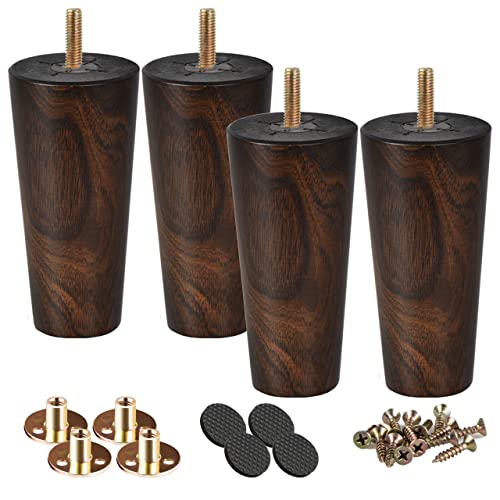 6 inch Solid Wood Tapered Furniture Legs Set of 4 with 5/16" Bolts - color: Wenge, size: 6" (15cm)