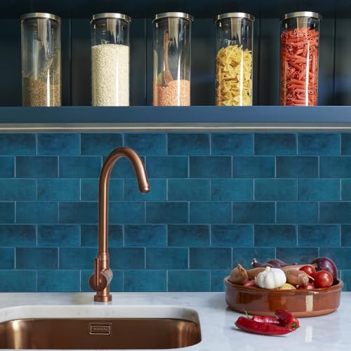 STICKGOO 10-Sheet Subway Tile Peel and Stick Backsplash, Self Adhesive Vinyl Wall Tiles, Stick on Backsplash for Kitchen and Bathroom(Thicker Design) - color: Ocean Blue