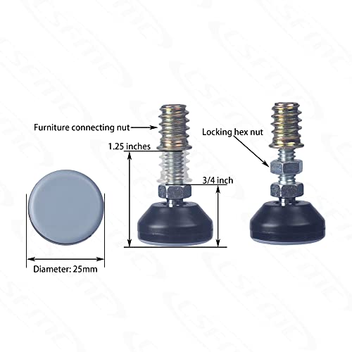 Furniture Leveler Swivel Feet PTFE(Teflon) Bottom(25mm Base),Threaded Shank(1/4-20) Adjustment Pads,Table/Chair/Cabinet/Sofa Medium Legs Leveling,Nuts Installation and Floor Protection(16 Pack) - size: 16 Pack,25mm Base 1/4-20