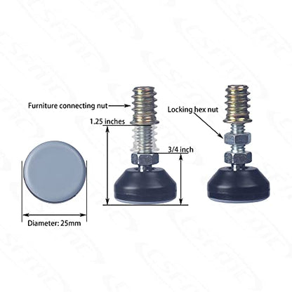 Furniture Leveler Swivel Feet PTFE(Teflon) Bottom(25mm Base),Threaded Shank(1/4-20) Adjustment Pads,Table/Chair/Cabinet/Sofa Medium Legs Leveling,Nuts Installation and Floor Protection(16 Pack) - size: 16 Pack,25mm Base 1/4-20