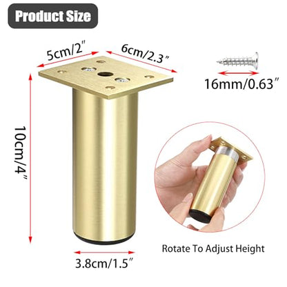 BSTKEY 4Pcs 4 Inch Aluminum Alloy Furniture Cabinet Legs - Adjustable Replacement Legs for Furniture Cabinet Foot Legs Sofa Bed Desk Table Feet Support, Gold - size: 4 Inch