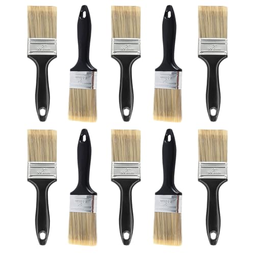 10 Pieces 2 Inch Paint Brush,Stain Paint Brushes,Flat Paint Brush Tool with Treated Plastic Handle for DIY Paint,Furniture,Fences,Wood Cabinet,Deck and Wall Trim - size: 2 Inch