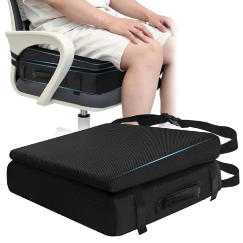 2-in-1 Adjustable-Height Hip Cushion Post Surgery for Long Sitting Thick Seat Cushion Wedge Memory Foam Chair Cushion with Adjustable Strap Anti-Slip for Office Home Car Wheelchair