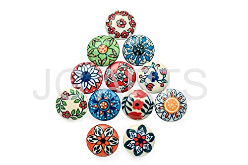 JGARTS 12 x Mix Vintage Look Flower Ceramic Knobs Door Handle Cabinet Drawer Cupboard Pull (12 Flat)