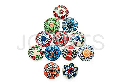 JGARTS 12 x Mix Vintage Look Flower Ceramic Knobs Door Handle Cabinet Drawer Cupboard Pull (12 Flat)