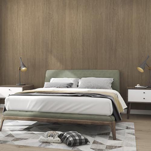 JSEVEM 16"×354" Wood Contact Paper Brown Peel and Stick Wallpaper Waterproof Removable Self-Adhesive Vinyl Wrap for Countertops Cabinet Kitchen Bedroom Air Guide Design - color: Brown, size: 16" x 354"