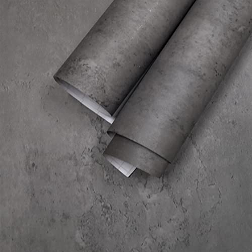 Dark Grey Concrete Wallpaper Peel and Stick Concrete Cement Contact Paper 16x354 inch Matte Thick Texture Wall Paper Removable Self-Adhesive Vinyl Wrap for Kitchen Bedroom Bathroom Wall Covers - color: Dark Gray, size: 16" x 354"