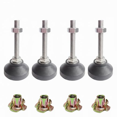Adjustable M6 Furniture Leveling Feet 4PCS - 50mm Swivel Leg Levelers with Four-Claw Nuts, Anti-Skid Nylon Base & Stainless Steel Screws for Cabinets, Tables, Chairs, Workbench - 40kg Load Capacity