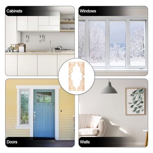 HEALLILY 4 pcs Wood Onlay Corner Applique Unpainted Carved Wood Appliques for Cabinets Doors Walls Mirrors Decorative Trim European Style Home Decor 5.11 X 2.55 X 0.31 in
