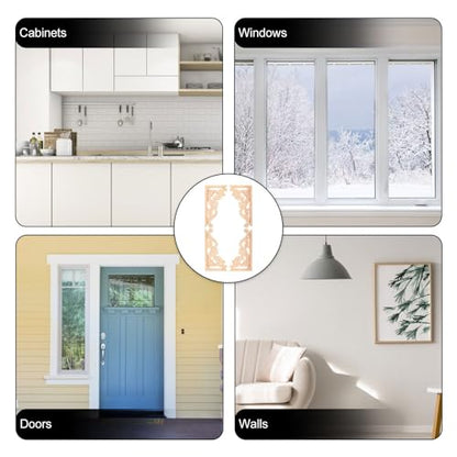 HEALLILY 4 pcs Wood Onlay Corner Applique Unpainted Carved Wood Appliques for Cabinets Doors Walls Mirrors Decorative Trim European Style Home Decor 5.11 X 2.55 X 0.31 in