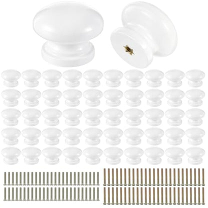 Pinkunn 50 Pcs Wood Unfinished White Cabinet Drawer Knobs Bulk - color: White
