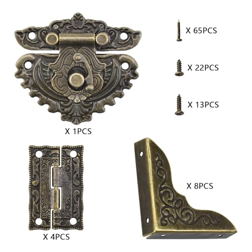 91Pcs Antique Latch Hasp Hinges Set with Screws Nails