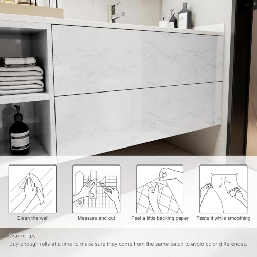 Glossy White Marble Contact Paper for Countertops Peel and Stick Wallpaper - color: White, size: 23.6" x 196"