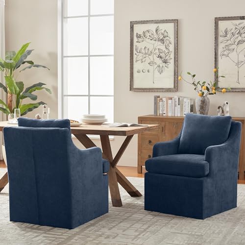 VKNOW Upholstered Dining Chairs Set of 4, Dining Room Chairs with Casters - color: Blue, size: 4