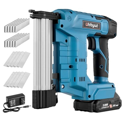 Nail Gun Cordless with Battery 21V 2 in 1 Brad Nailer and Staple Gun Dual Fire Modes Includes 2000 Fasteners Battery Charger for Carpentry DIY (One Electric Set)