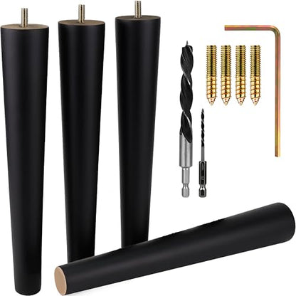 Airy Abode Premium Black Wood Furniture Legs (Full Install Kit) - Pick Your Size and Color - color: Black, size: 12 Inches