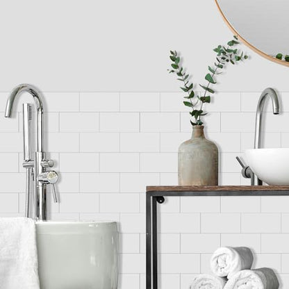 32 Sheets White Subway Marble Peel & Stick Wall Tile 4"x8" - color: White Subway Tile, size: 32 Pcs 4" x 8" x 0.07"